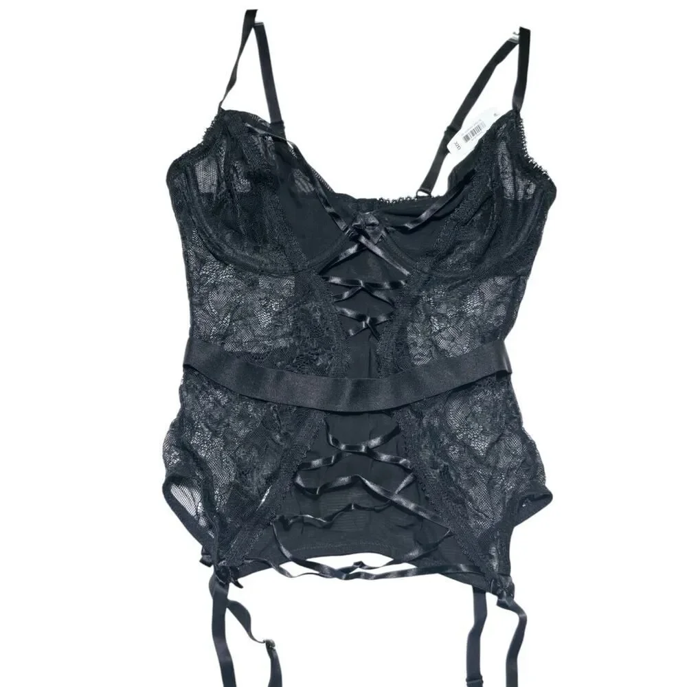 NWT Adore Me Women's Lingerie Lace Mesh Bustier Black Size‎ 32D Valentines Day
